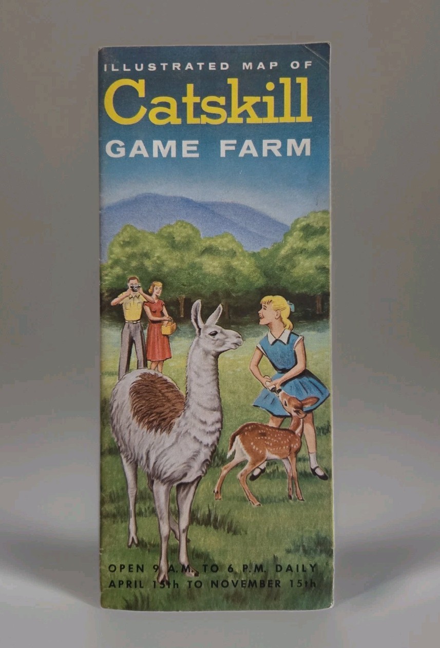 VINTAGE CATSKILL ANIMAL FARM BROCHURE POSTER 1950's Carskill NY  22x17