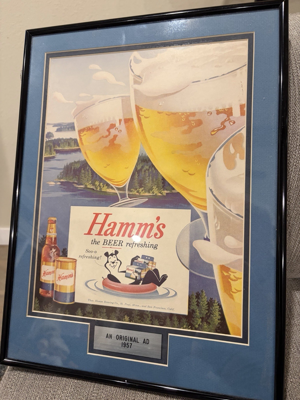 Hamms, The Beer Refreshing Original Ad From 1957 Framed