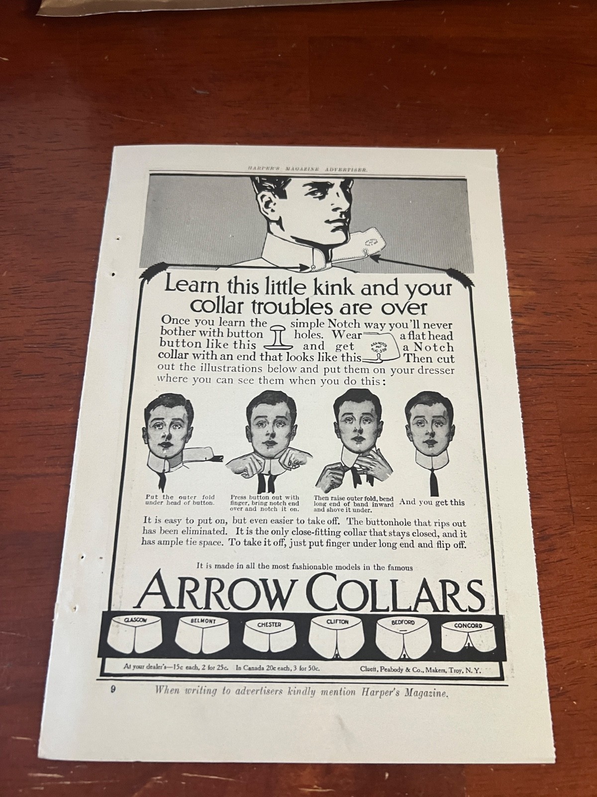 1910 VINTAGE 6.5x9.5 PRINT AD FOR J.C. LEYENDECKER ARROW COLLARS NOTCH COLLAR