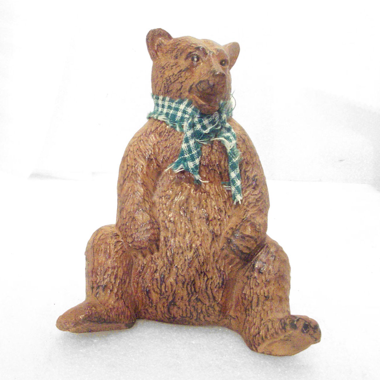 Brown Bear Figurine Grizzly Sitting Resin with Cloth Scarf