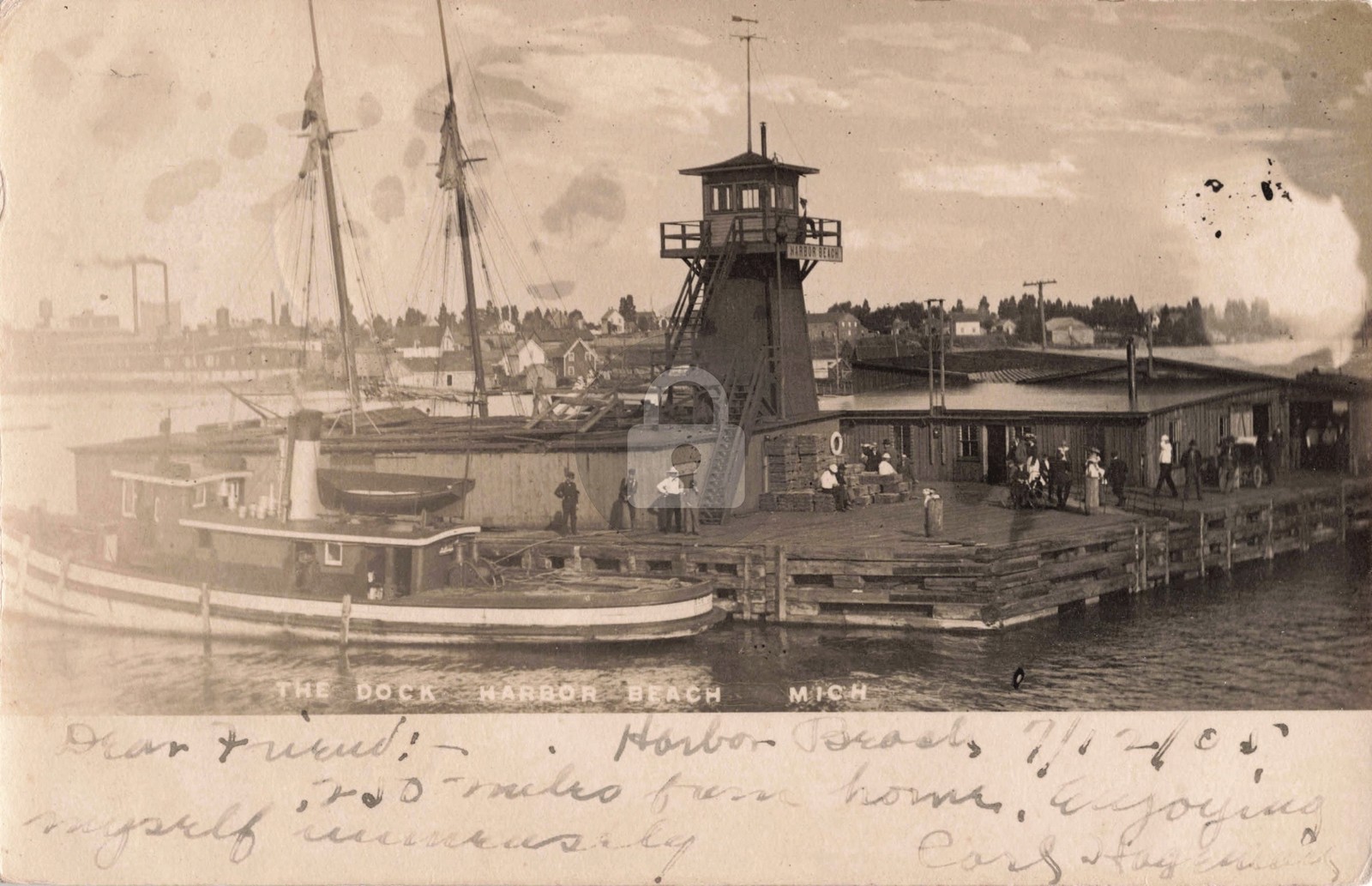 The Dock, Harbor Beach MI Michigan 1905 RPPC Photo Postcard COPY