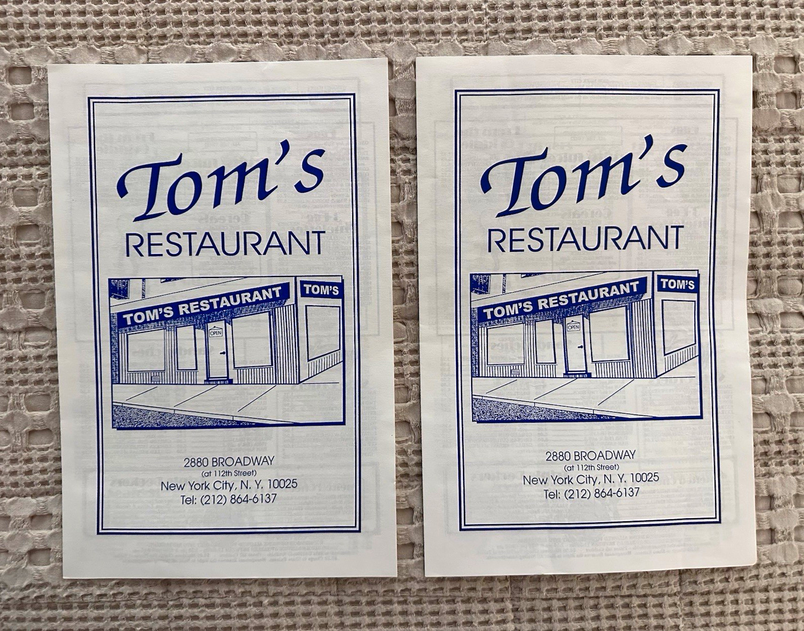 ⁠Vintage Tom's Restaurant Menu NYC Seinfeld Monk's Cafe 112th Broadway NYC 1990s