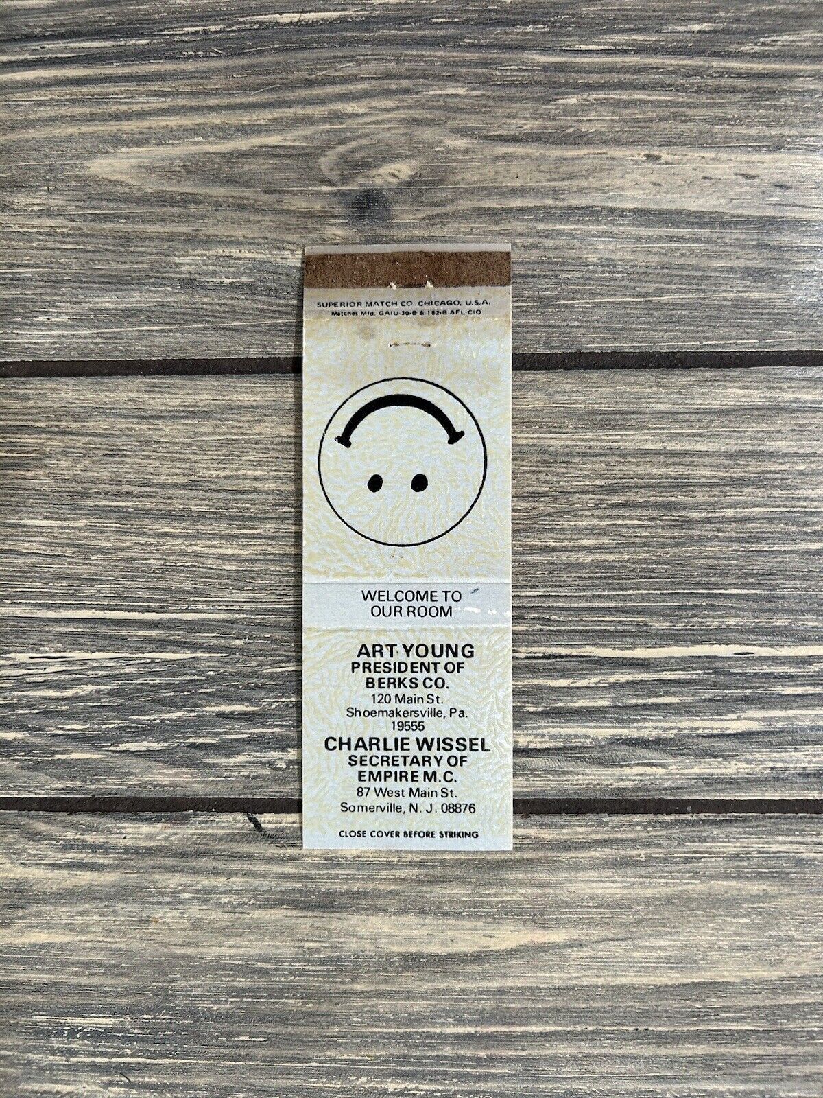 Vintage Art Young President Of Berks Co Smiley Face Matchbook Cover Ad