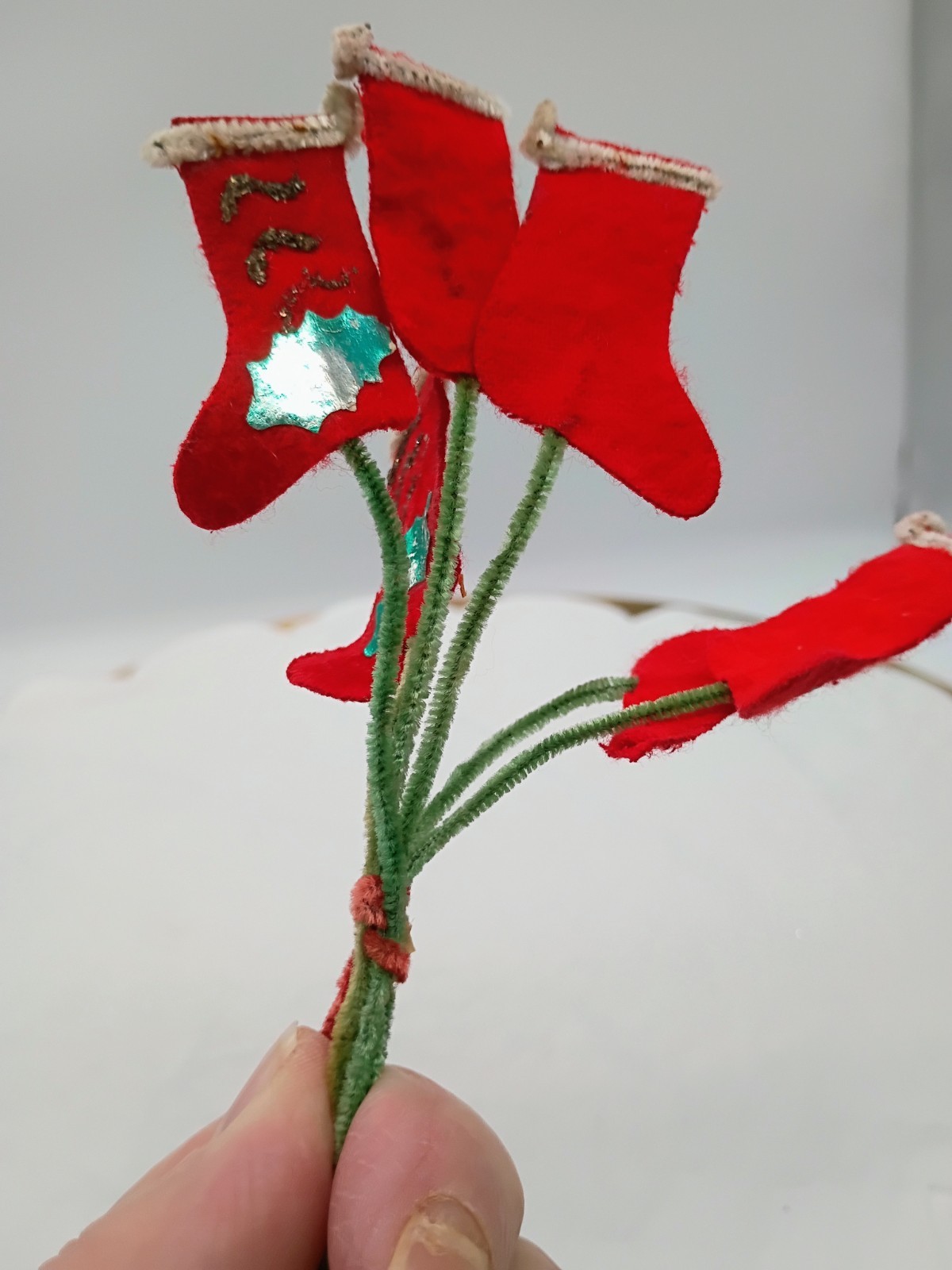Vintage Japan Chenille & Felt Christmas Package Ties (6 PC) Christmas Stockings