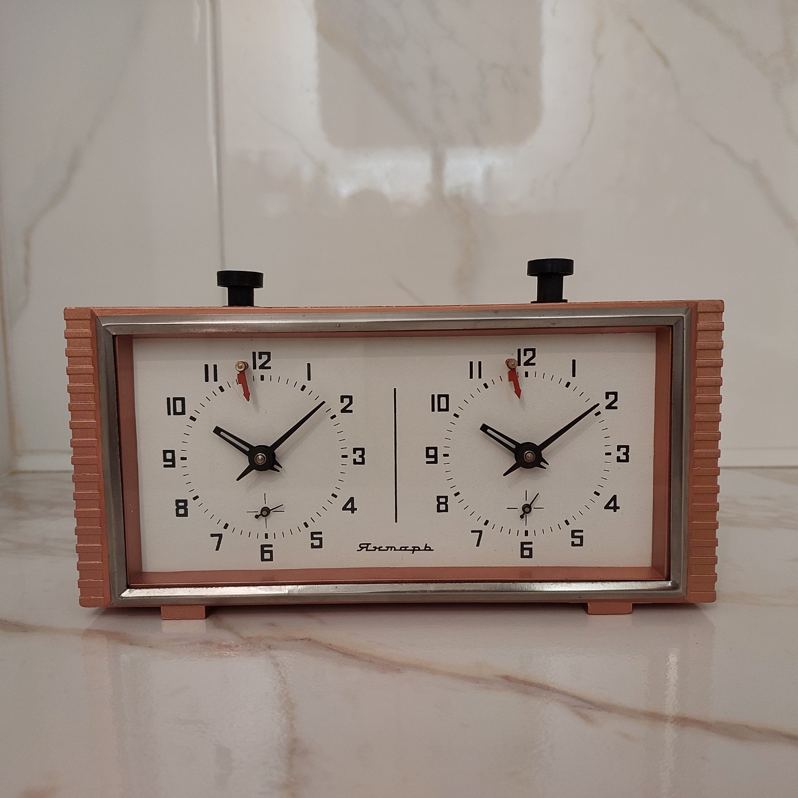Vintage Bronze Orange Ches Clock Tournament Timer Jantar OChZ Soviet Design USSR