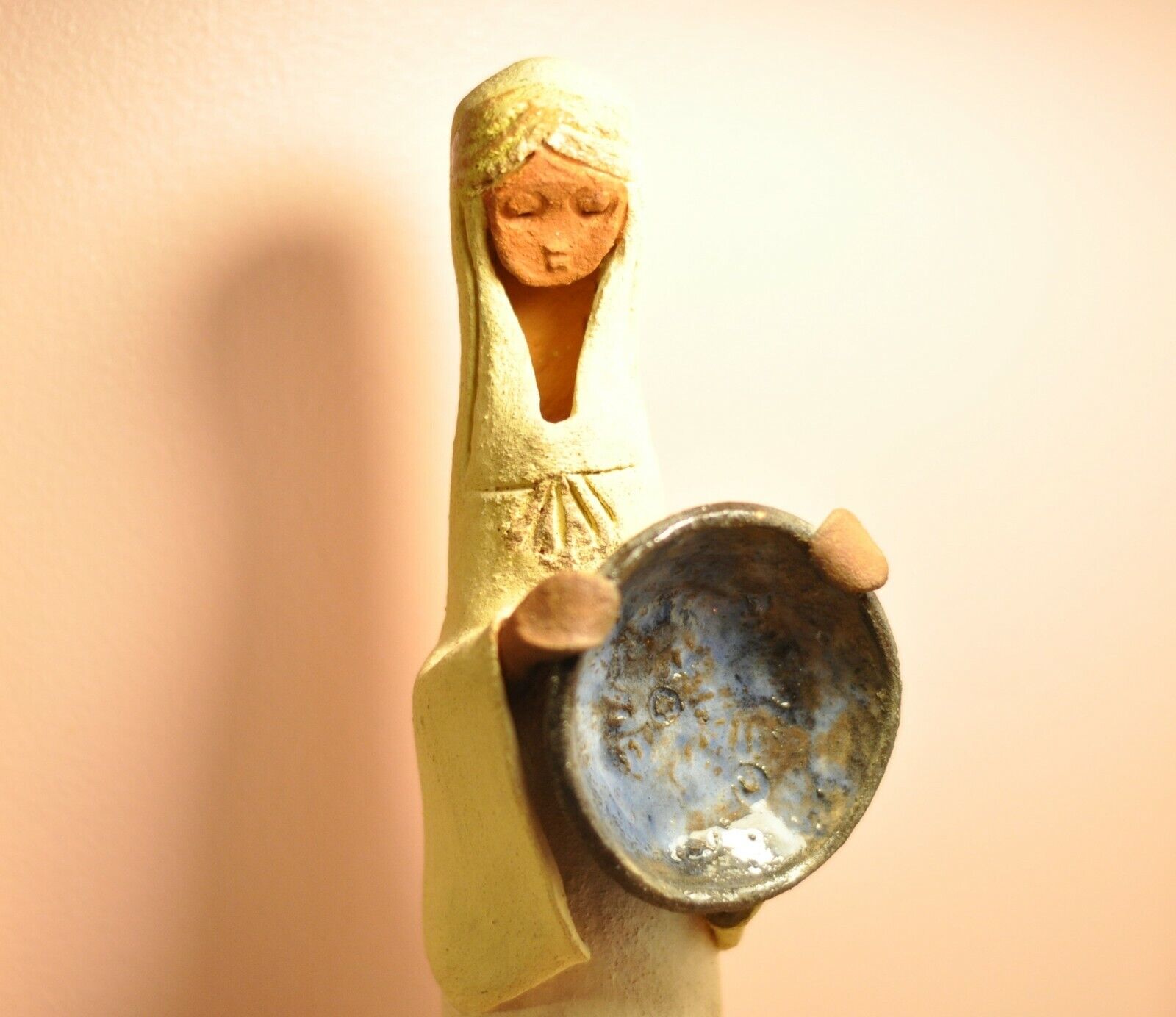 David Kalderon Israel Earthenware Statue Woman w/ Bowl Pottery Judaica Bezalel