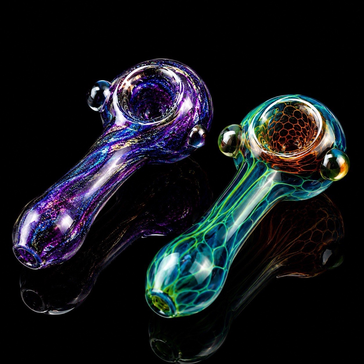 Unique 2 Piece Glass Tobacco Pipe Set Hand Blown Mixed Color 3.5”-4.5”