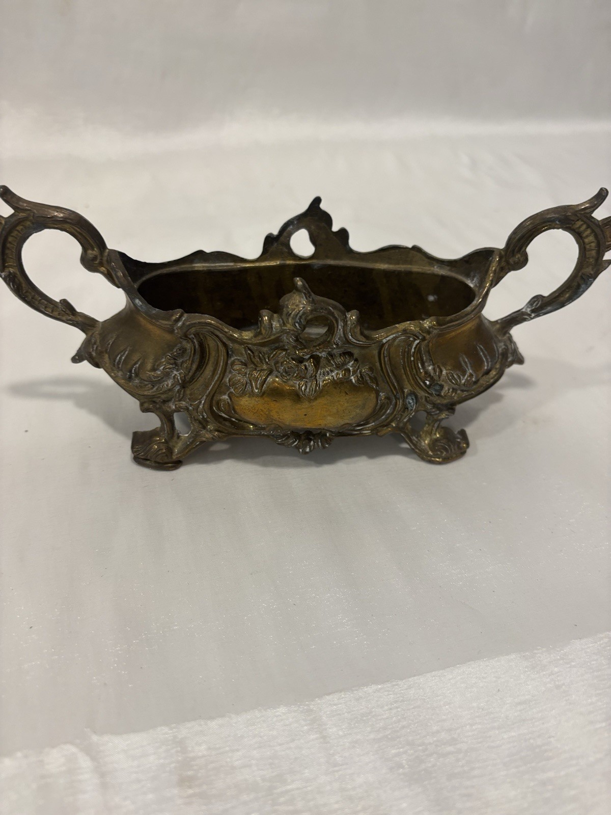 Antique French Art Nouveau Brass Jardiniere Centerpiece Bowl With Handles 8.5”