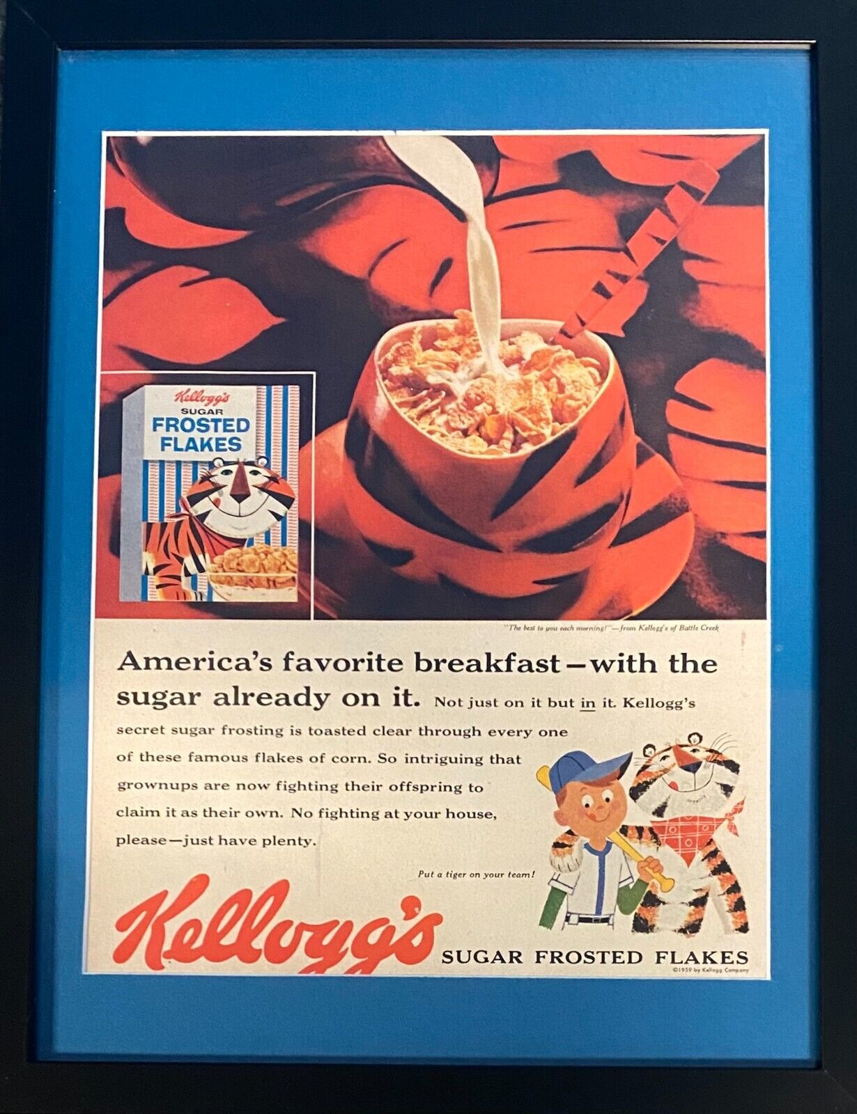 Vintage 1959 Tony The Tiger Kellogg's Frosted Flakes Framed Ad  16x12