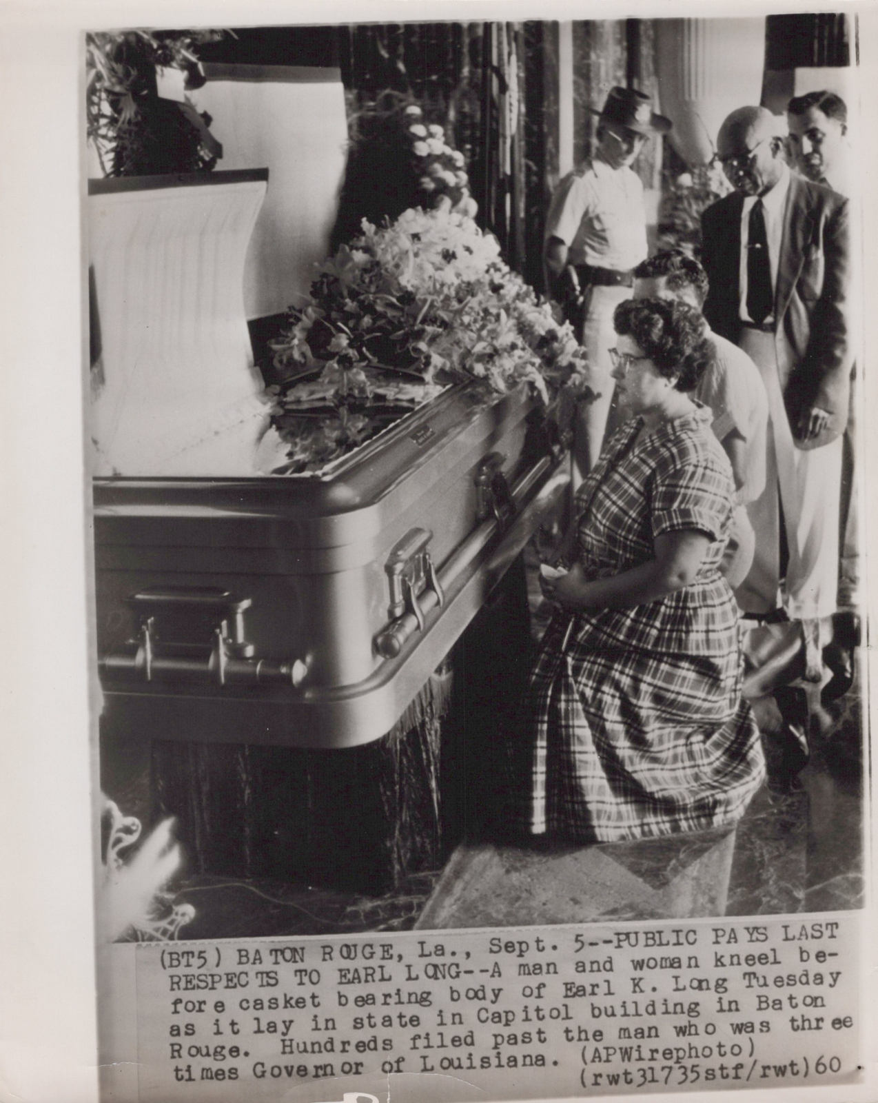1960 Earl K Long Capitol Baton Rouge casket public visitation death Press Photo