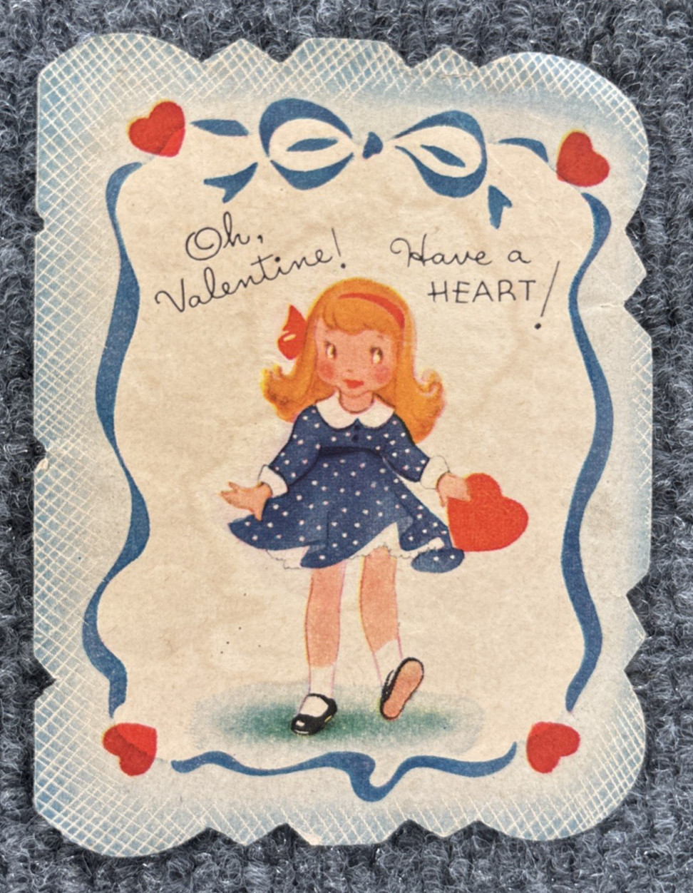 Vintage Oh Valentine Card Have a Heart Girl Front Back Swrap My Heart With Yours