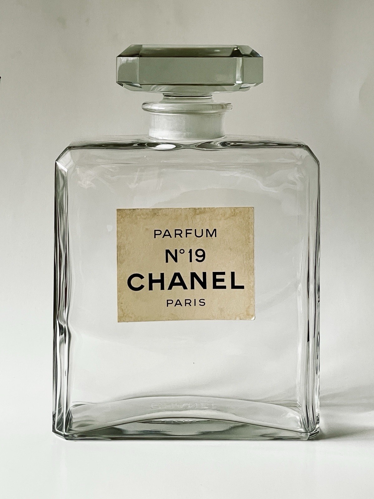 Vintage CHANEL No 19 Large Factice Display Perfume Glass Bottle 10.5” - EMPTY