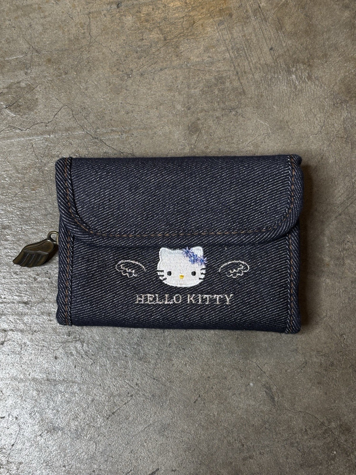 Vintage Sanrio Smiles 2003 Hello Kitty Angel Wings Denim Wallet - RARE