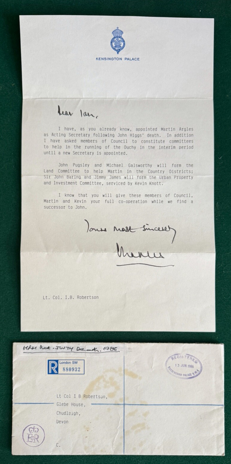 Prince Charles of Wales Duchy of Cornwall Antique Signed Letter Death 1986