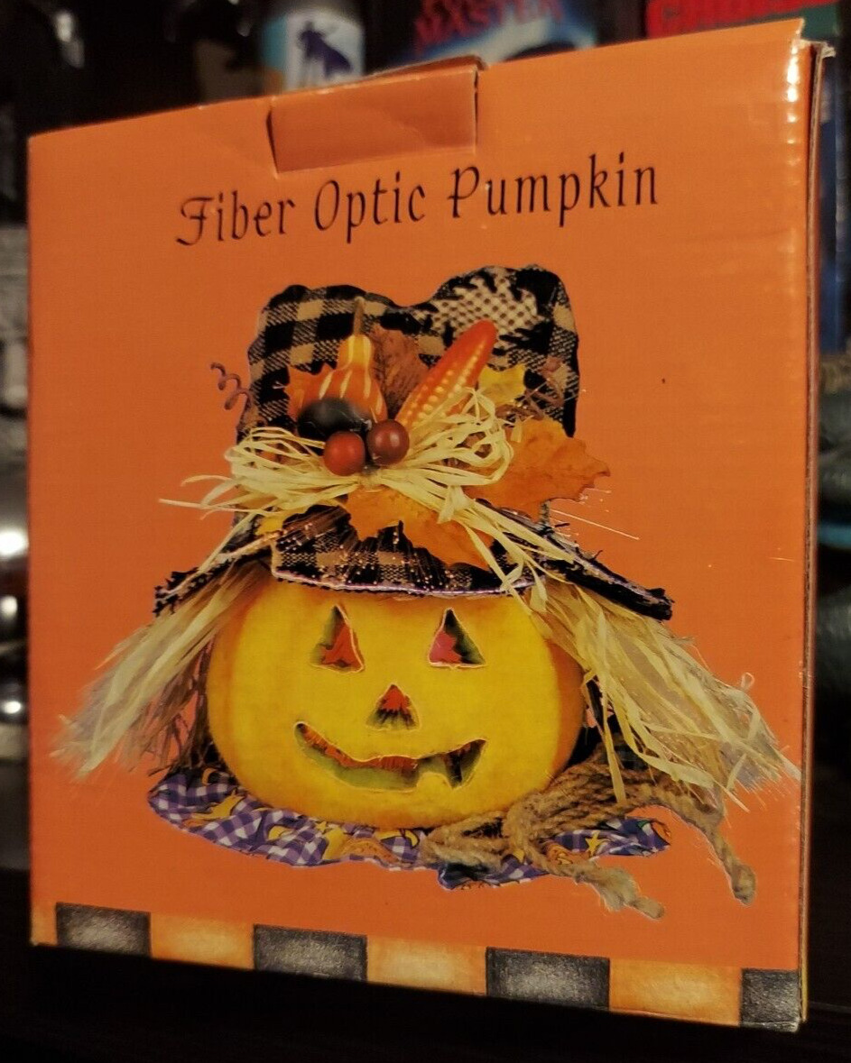 All Hallow's Eve Fiber Optic Pumpkin Jack O Lantern Changing Colors 7in w/ Box