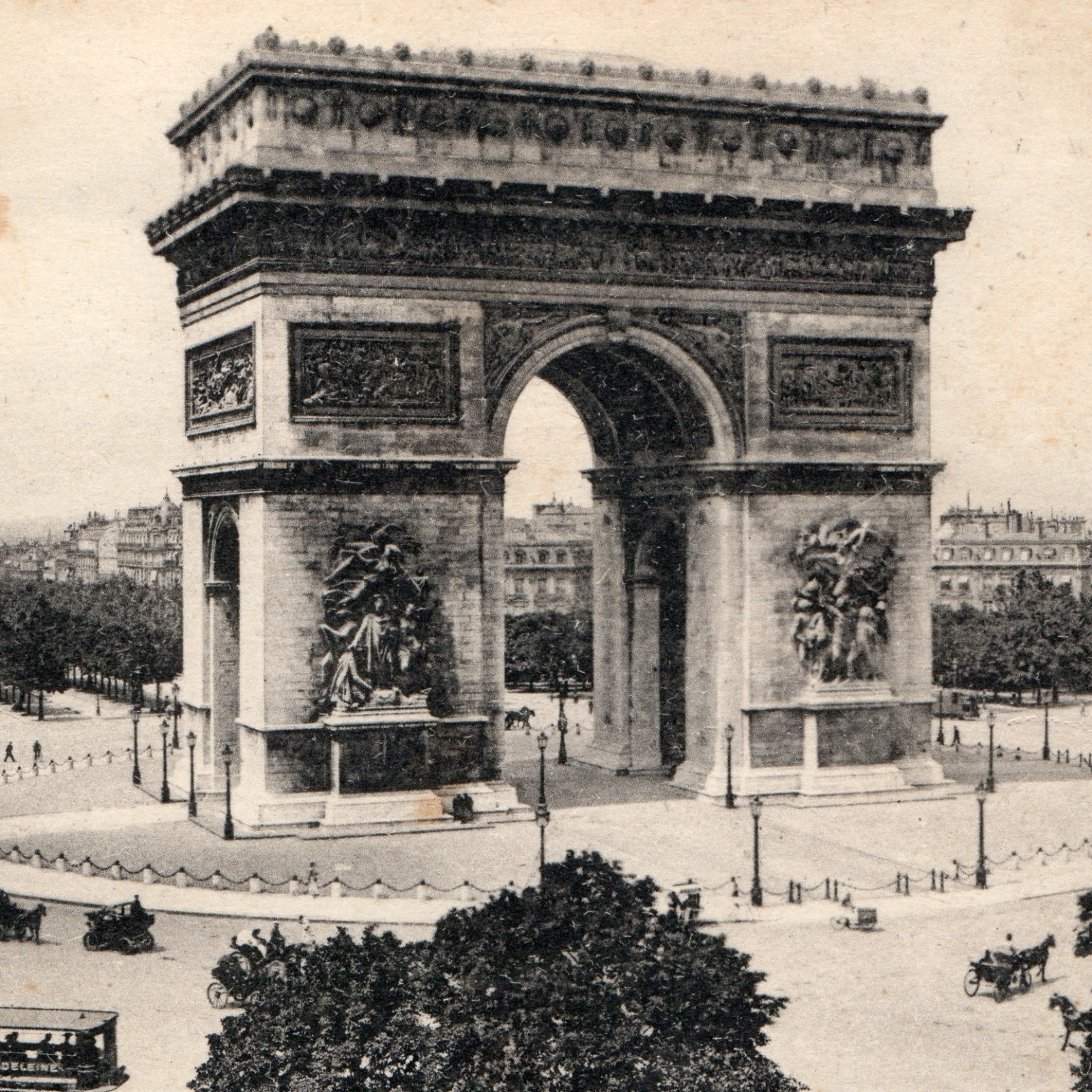 c1900s Paris France Postcard Arc de Triomphe Arch Street Car Horse Carriage LL c1900s Paris France Postcard Arc de Triomphe Arch Street Car Horse Carriage LL