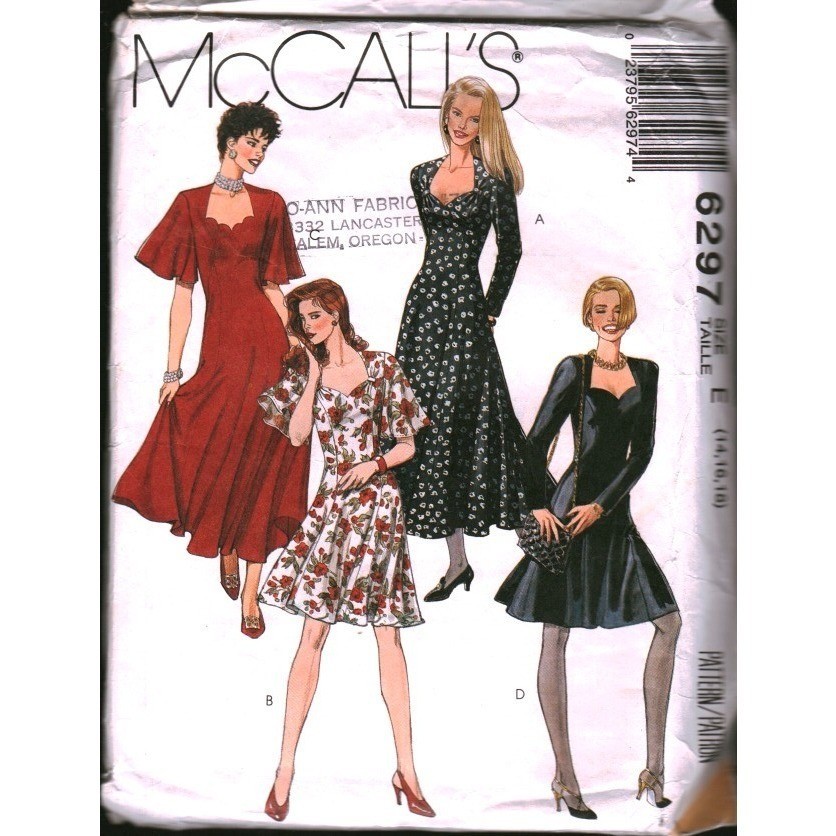 Vintage 1992 McCall's 6297 Sewing Pattern Misses Dress Sweetheart Size 14-18