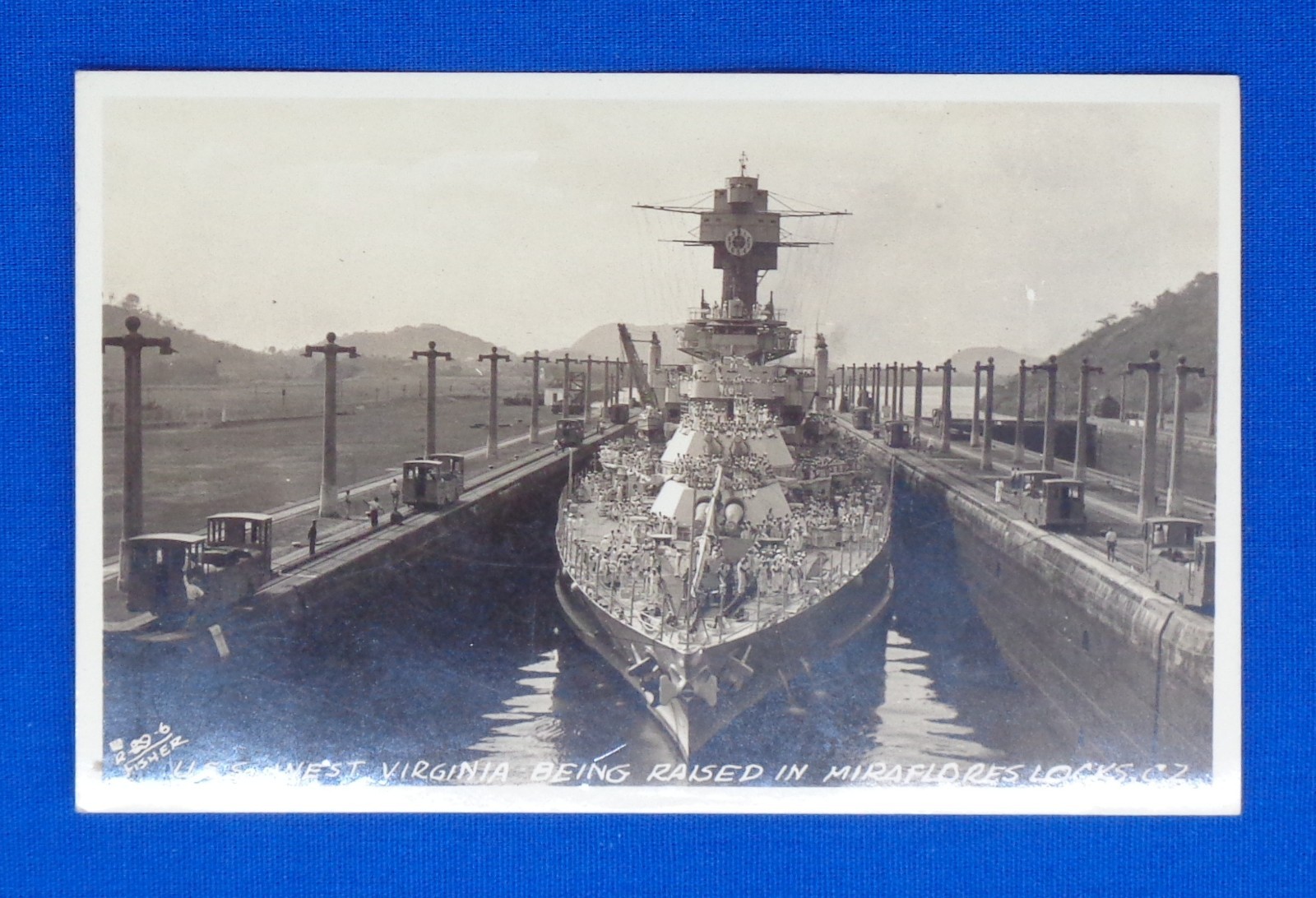 Vintage Real Photo Post Card USS West Virginia Panama Canal Approximately 1928
