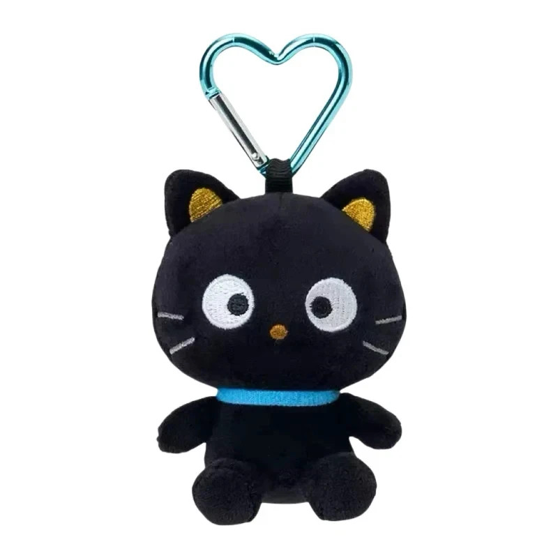 Cute Black Cat Stuffed Toy Keychain Soft Kitty Bag Accessory with Heart Buckle