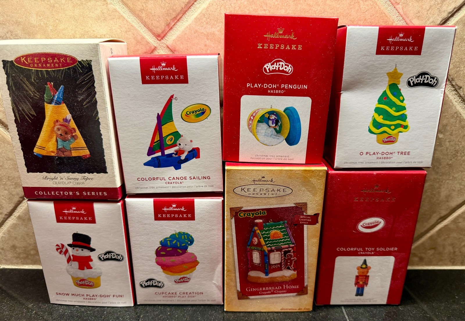 Lot of 8 Hallmark Keepsake Ornaments Crayola Crayon & Play-Doh  NIB