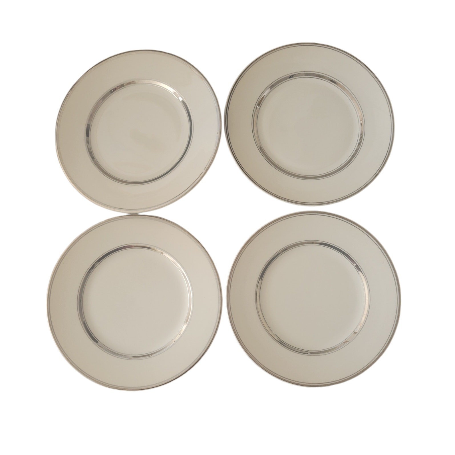 Atlas China USA White Silver Trim Dinner Plates Eloquent Fine China Set  4 RARE