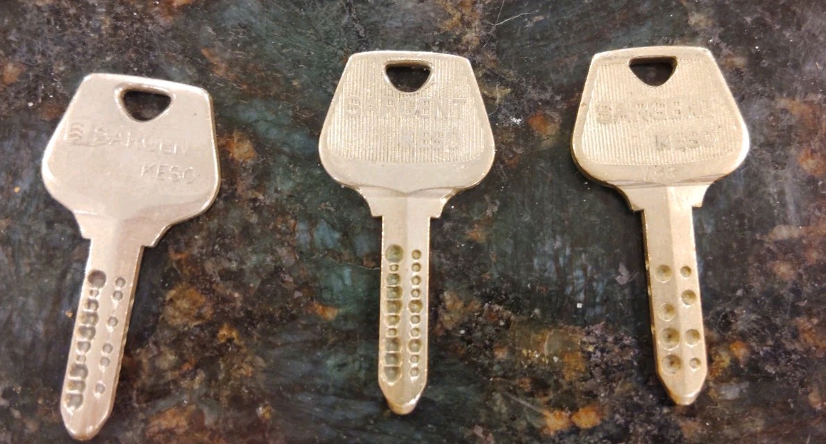 Three Vintage Sargent Keso High Security Dimple Keys