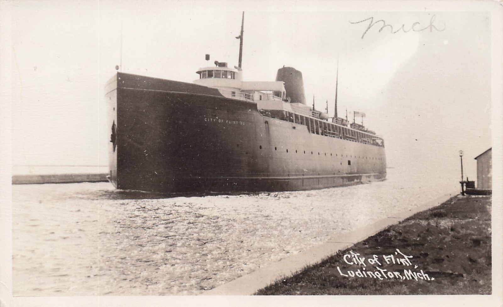 RPPC City of Flint 32 Ludington Michigan Railroad Car Ferry Photo Postcard 22A