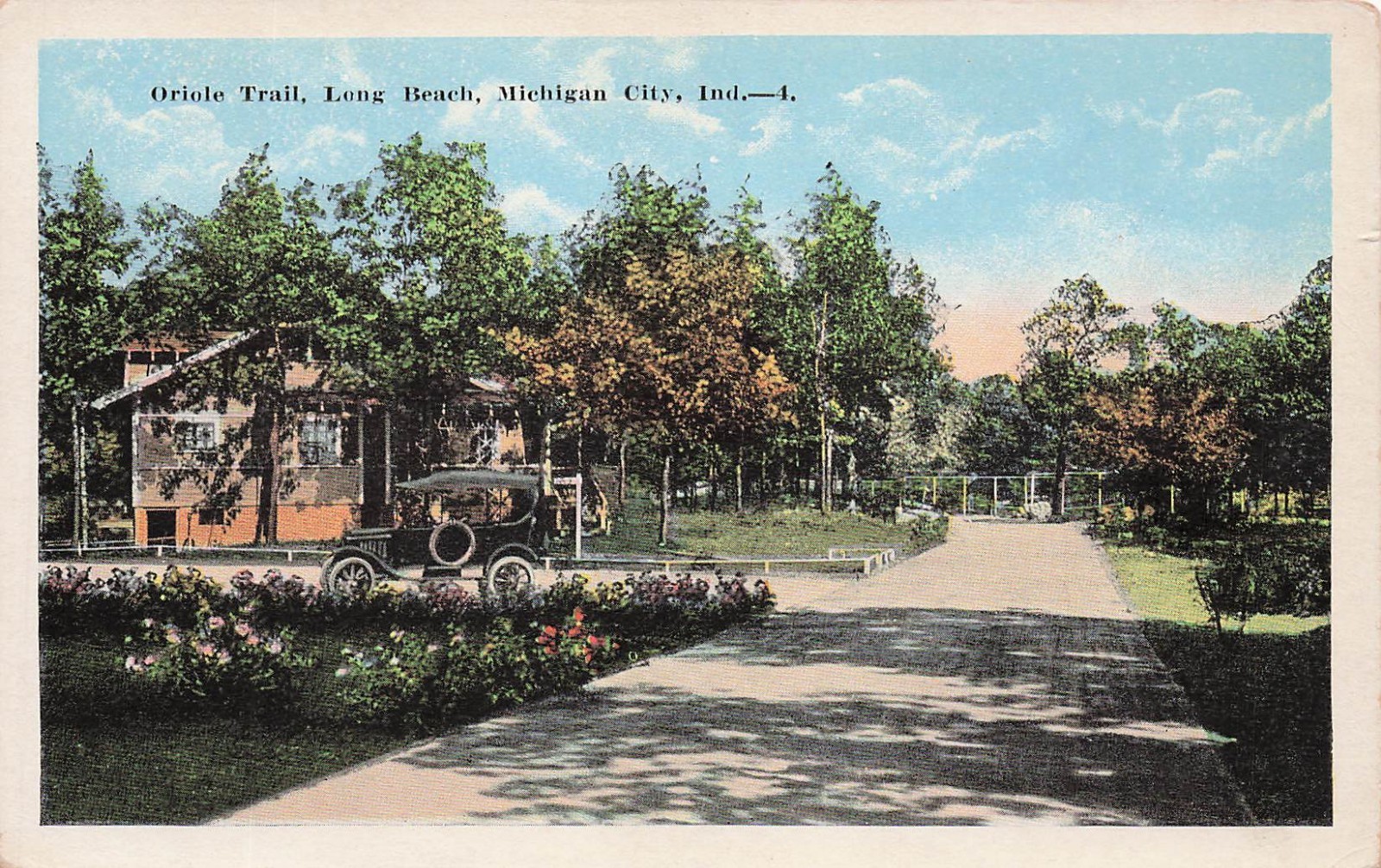 Michigan City IN Indiana Oriole Trail Long Beach Automobile Vtg Postcard 10A