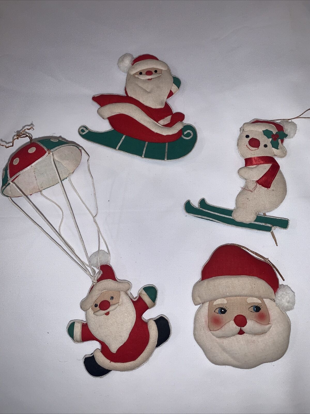 Vintage Lillian Vernon Fabric Christmas Ornaments Set Of 4 Santa & Snowman