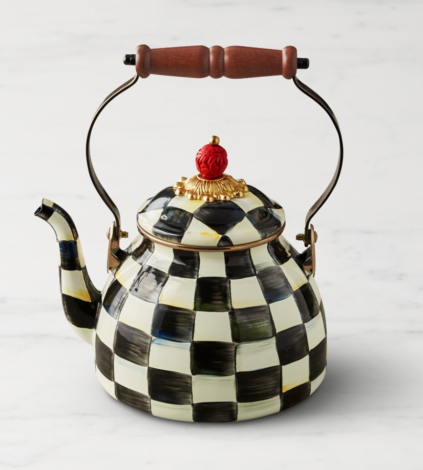 Mackenzie Childs 2 Quart Enamel Tea Kettle,Courtly Check Mackenzie Childs 2 Quart Enamel Tea Kettle,Courtly Check