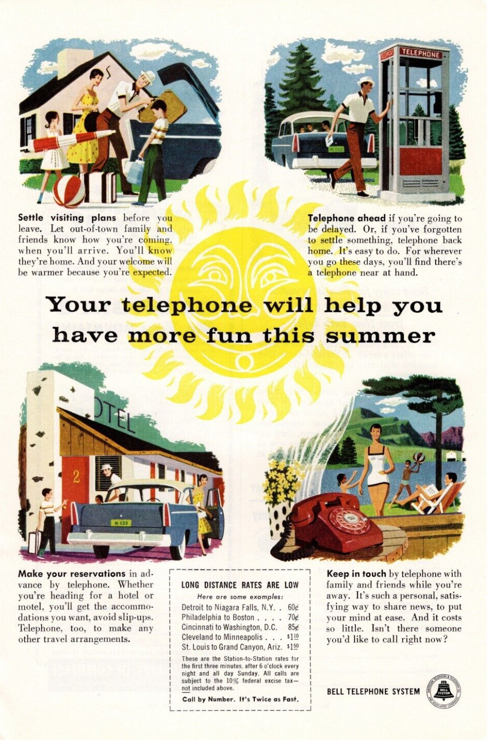 BELL TELEPHONE SYSTEM Summer Vacation 1956 Magazine Print Advertising