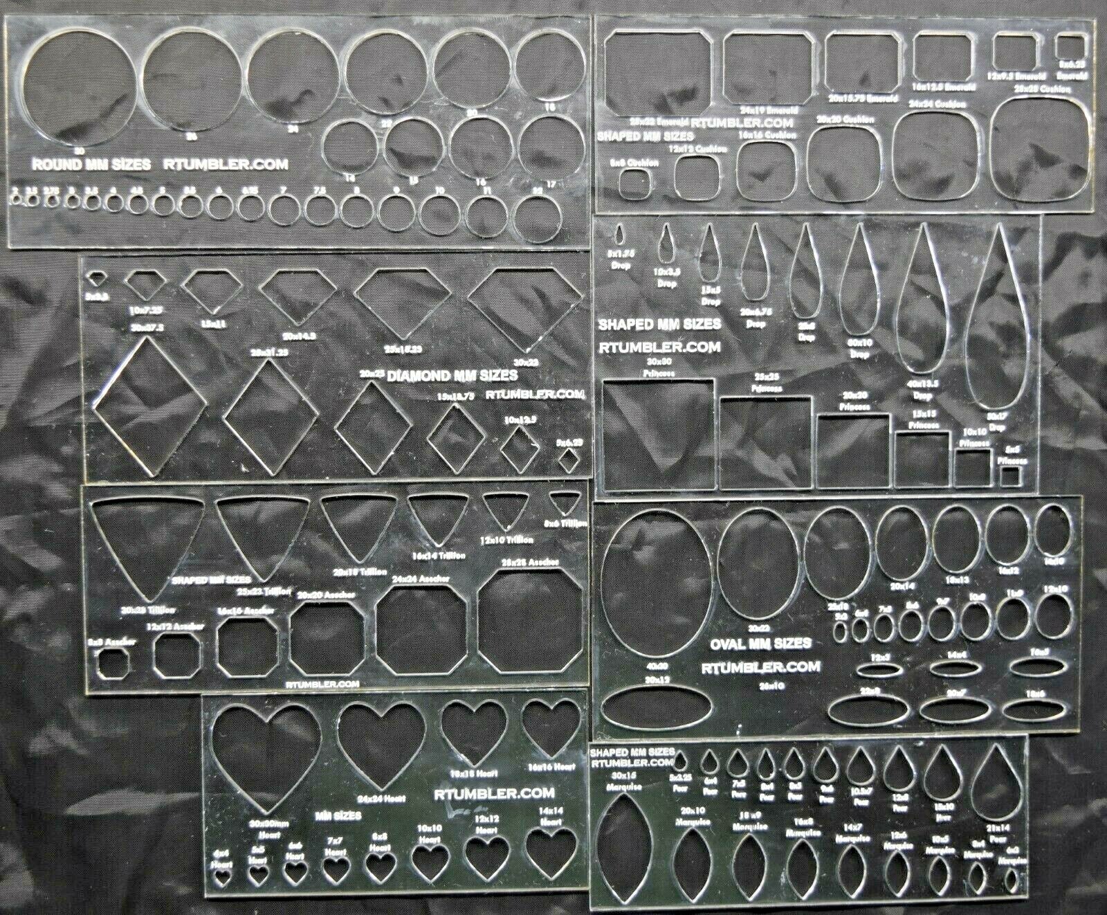 Standardized Cabochon Lapidary Template Set of 8 Stencils With 13 Classic Shapes