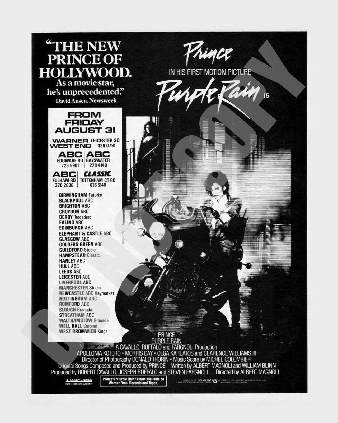 1984 Prince in Purple Rain Movie Magazine Promo Ad 8x10 Photo