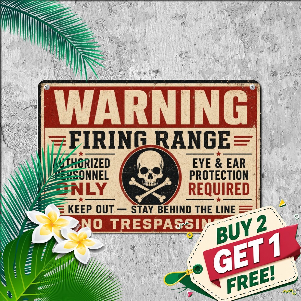 Gun Range Danger Warning Tin Sign Live Fire Shooting Safety Metal Plaque