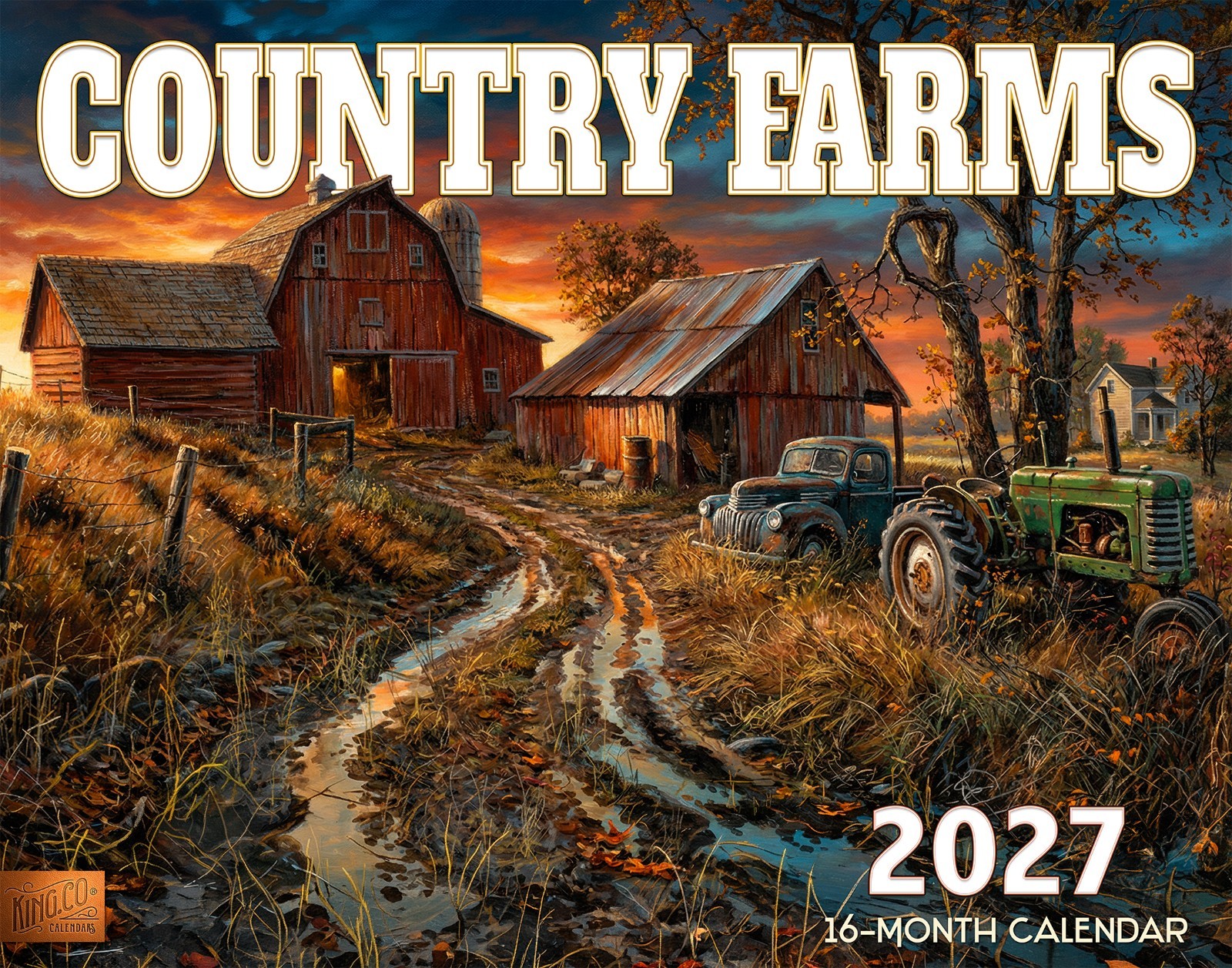 2027 Country Farms Wall Calendar – 16-Month Farm Art (FREE SHIPPING)