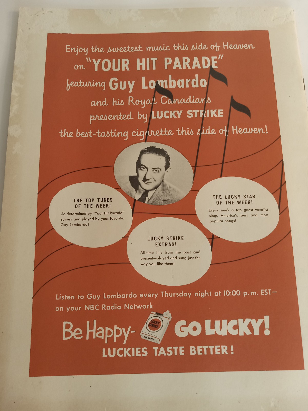 Lucky Strike Cigarettes Guy Lombardo Vtg 1950s Magazine Print Ad