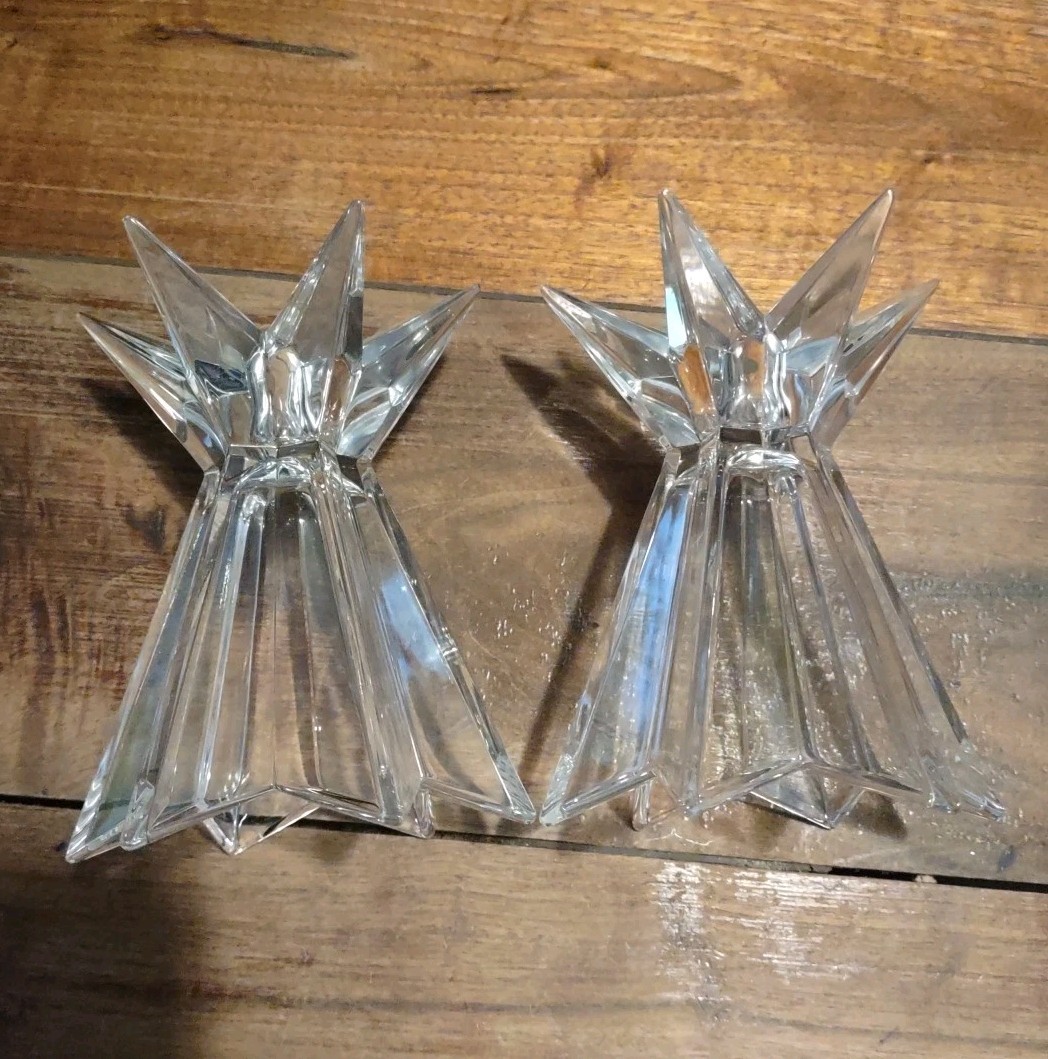 Vintage Pair Nachtmann Galaxy Lead Crystal Star Starburst Candle Holders Germany