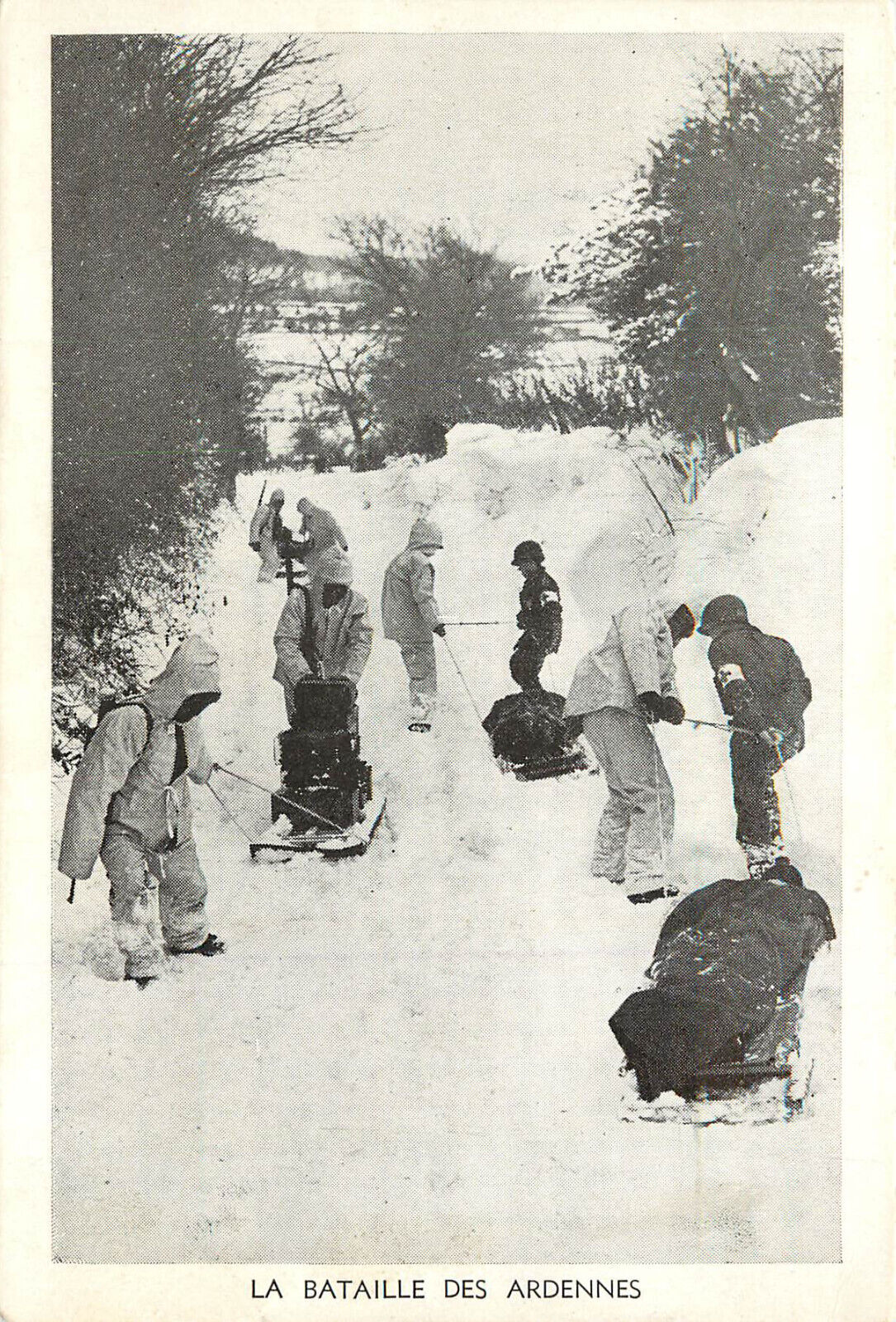 WWII Postcard Battle Of The Bulge Ardennes Forest American Soldiers With Wounded