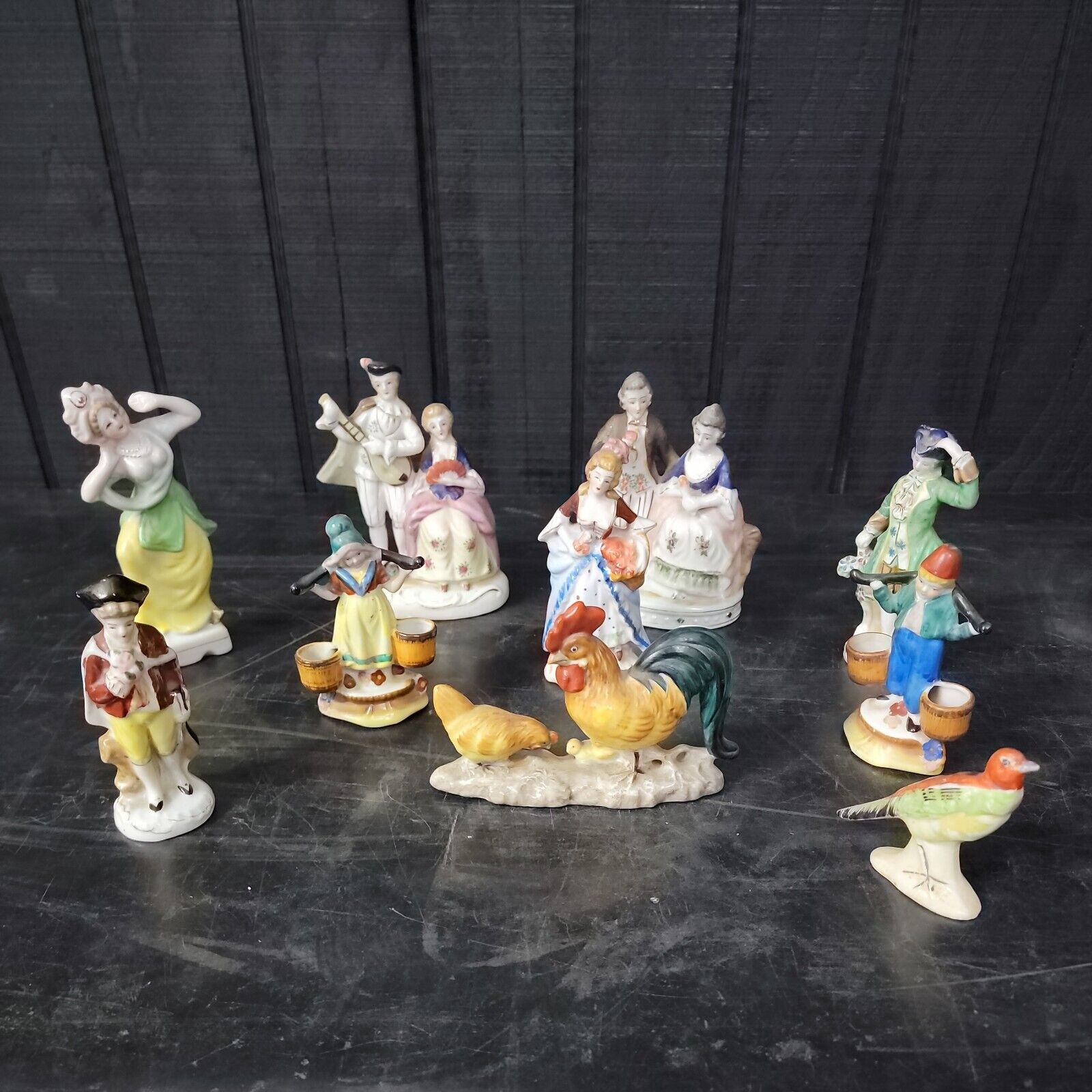 10pc Porcelain Figurines Occupied Japan Lot Colonial Victorian Birds Glass VTG