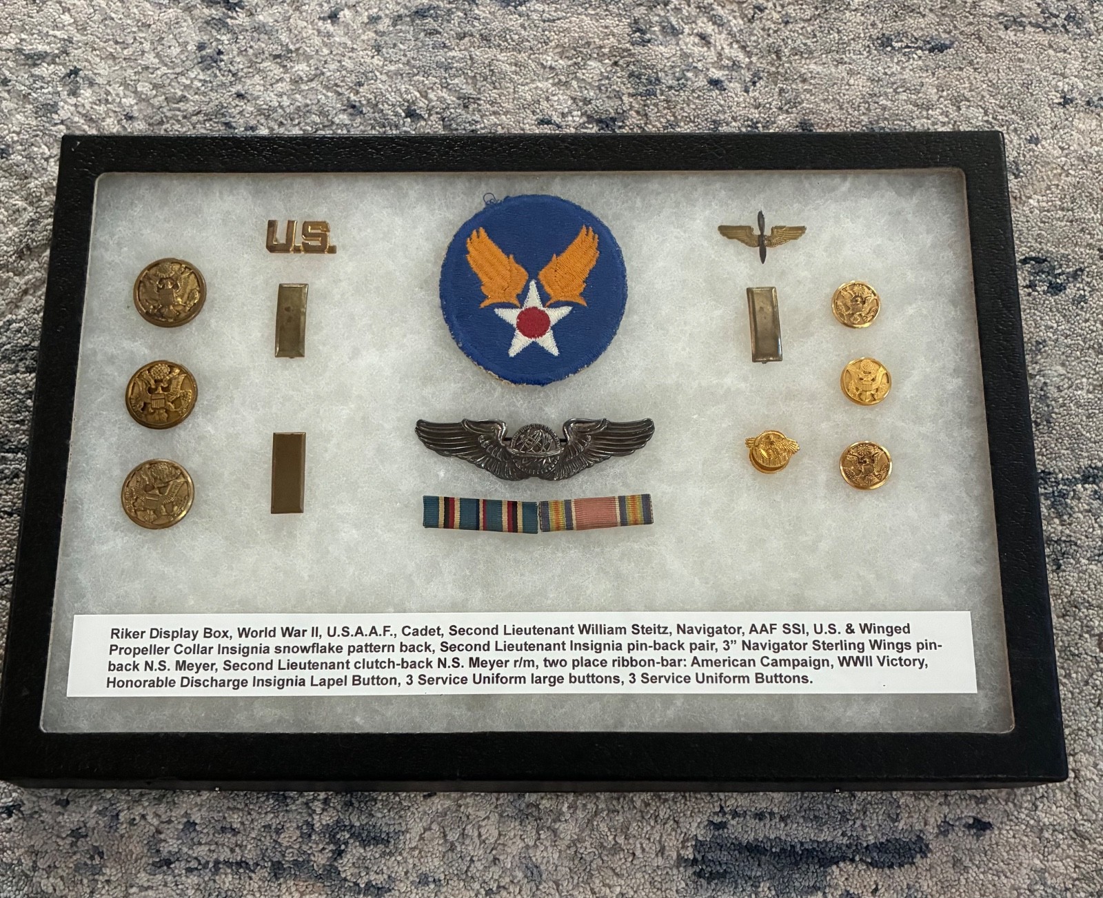 WWII USAAF Named 2Lt William Steitz Navigator Sterling Wings N.S. Meyer