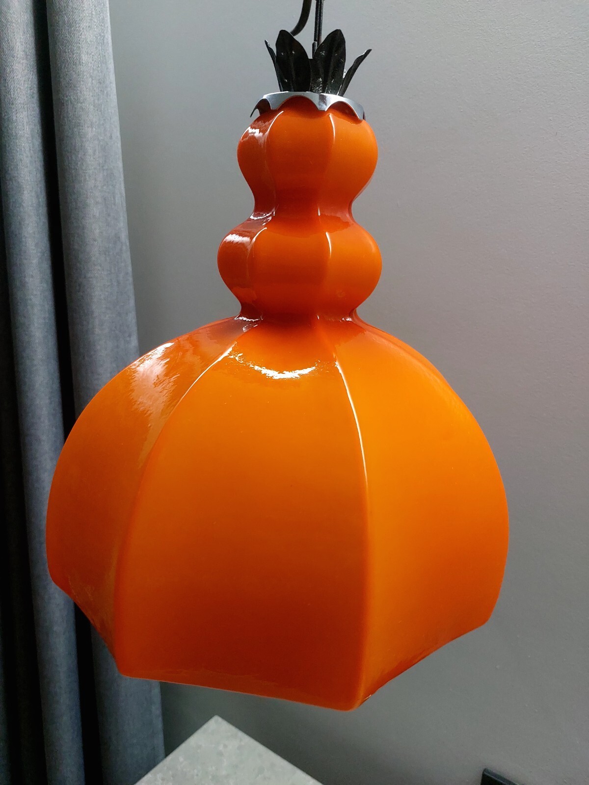 Vintage Mid-Centur USSR Pendant Orange Glass Lamp Soviet Decor 