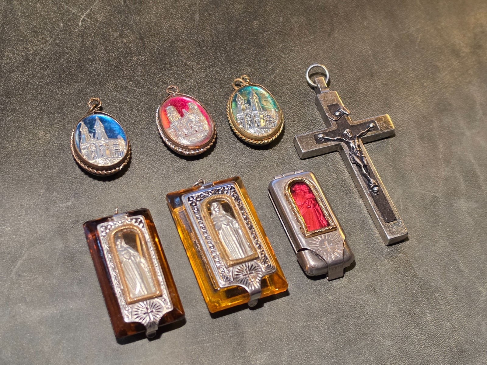 Vintage Catholic Religious Lot 10 Pcs Pocket Shrines Mary Medals Crucifix