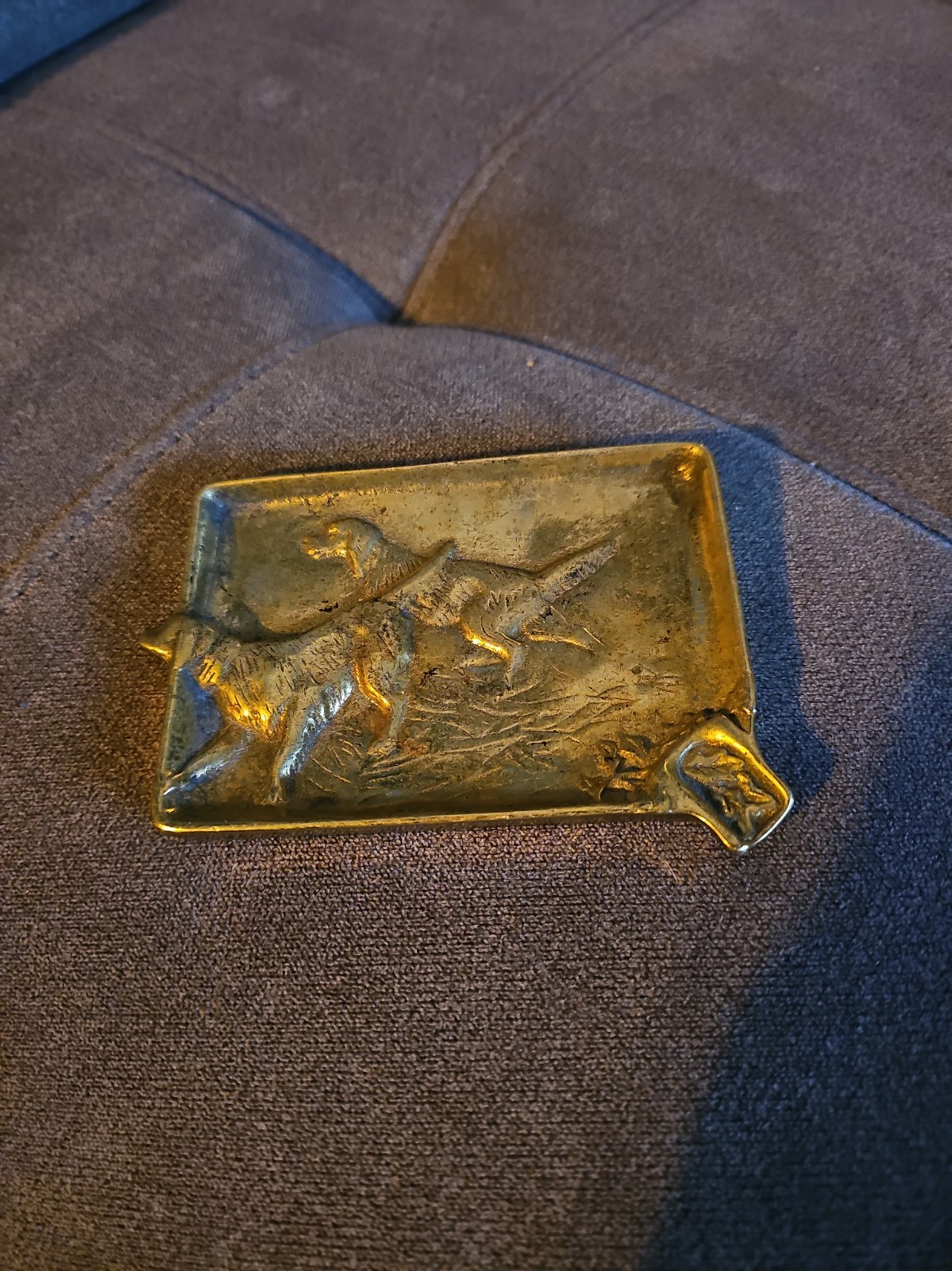 Antique Vintage Virginia Metalcrafters Irish Setter Figural Dog Brass Ashtray