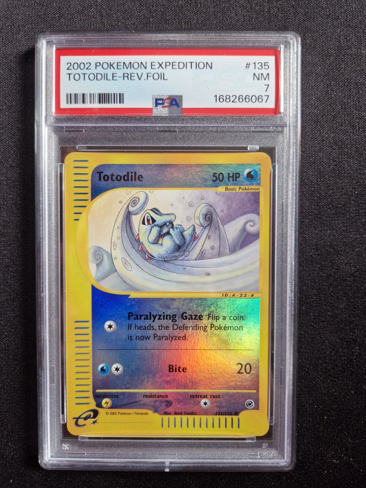 2002 POKEMON EXPEDITION #135 TOTODILE-REVERSE FOIL PSA 7