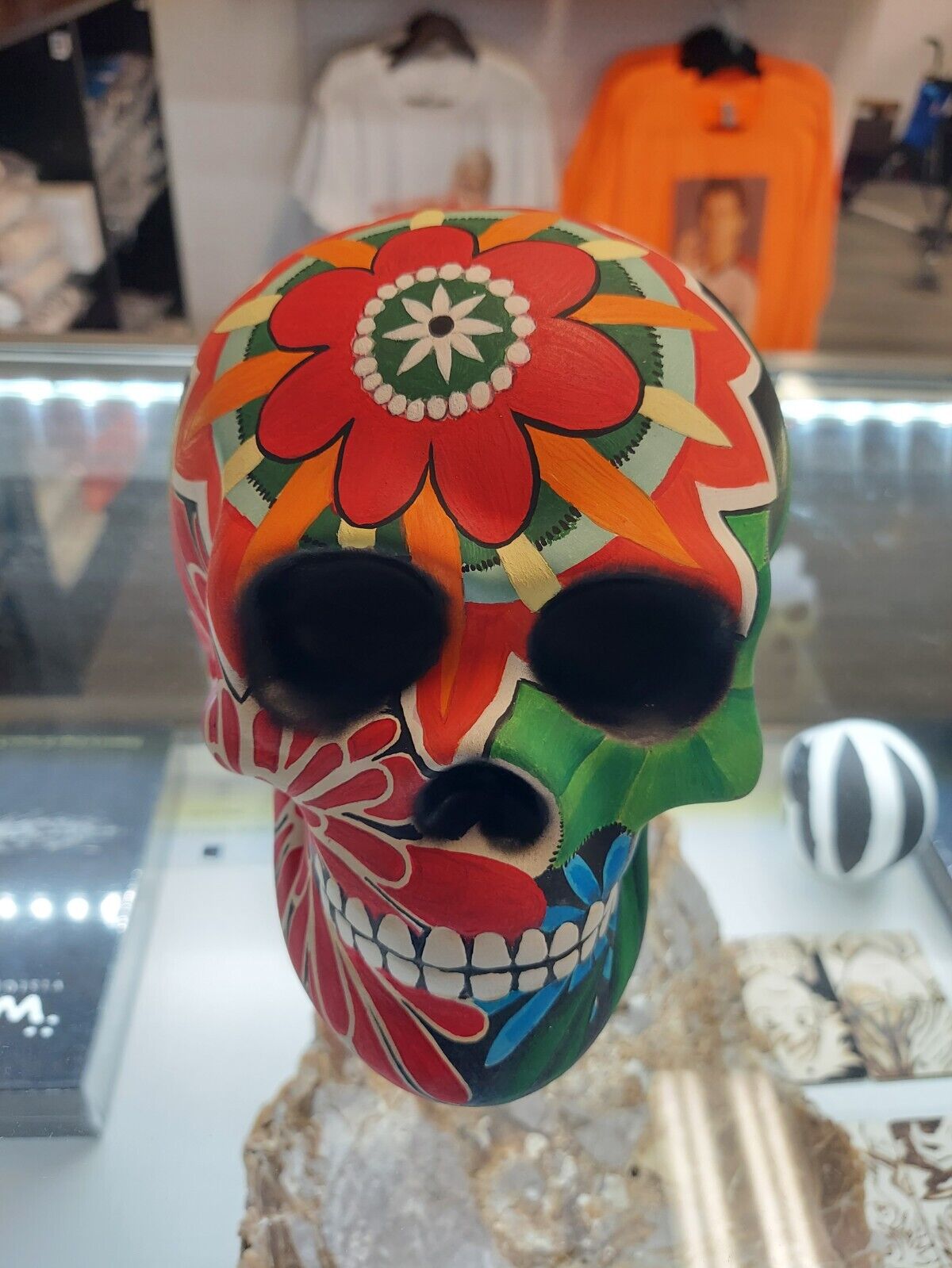 Floral Ceramic Skull by Pete Morales 6” Wide, 8” Deep, 6” tall