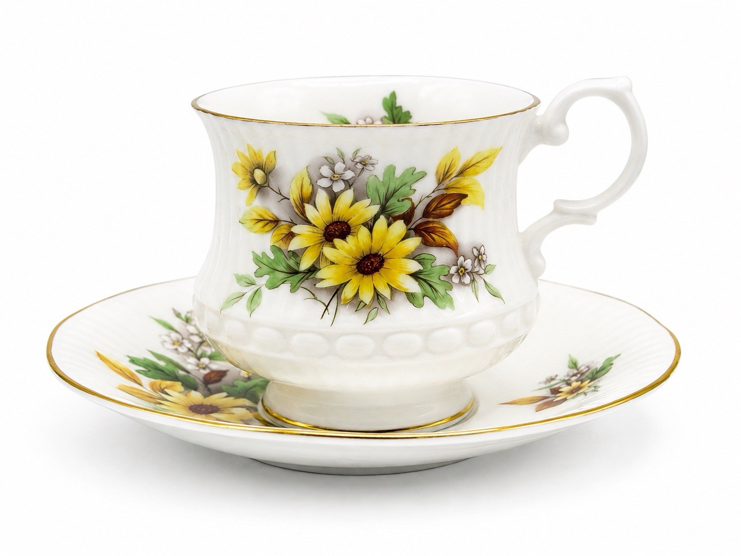 Vintage Royal Minster RMN2 Footed Teacup & Saucer Fine Bone China England Gold