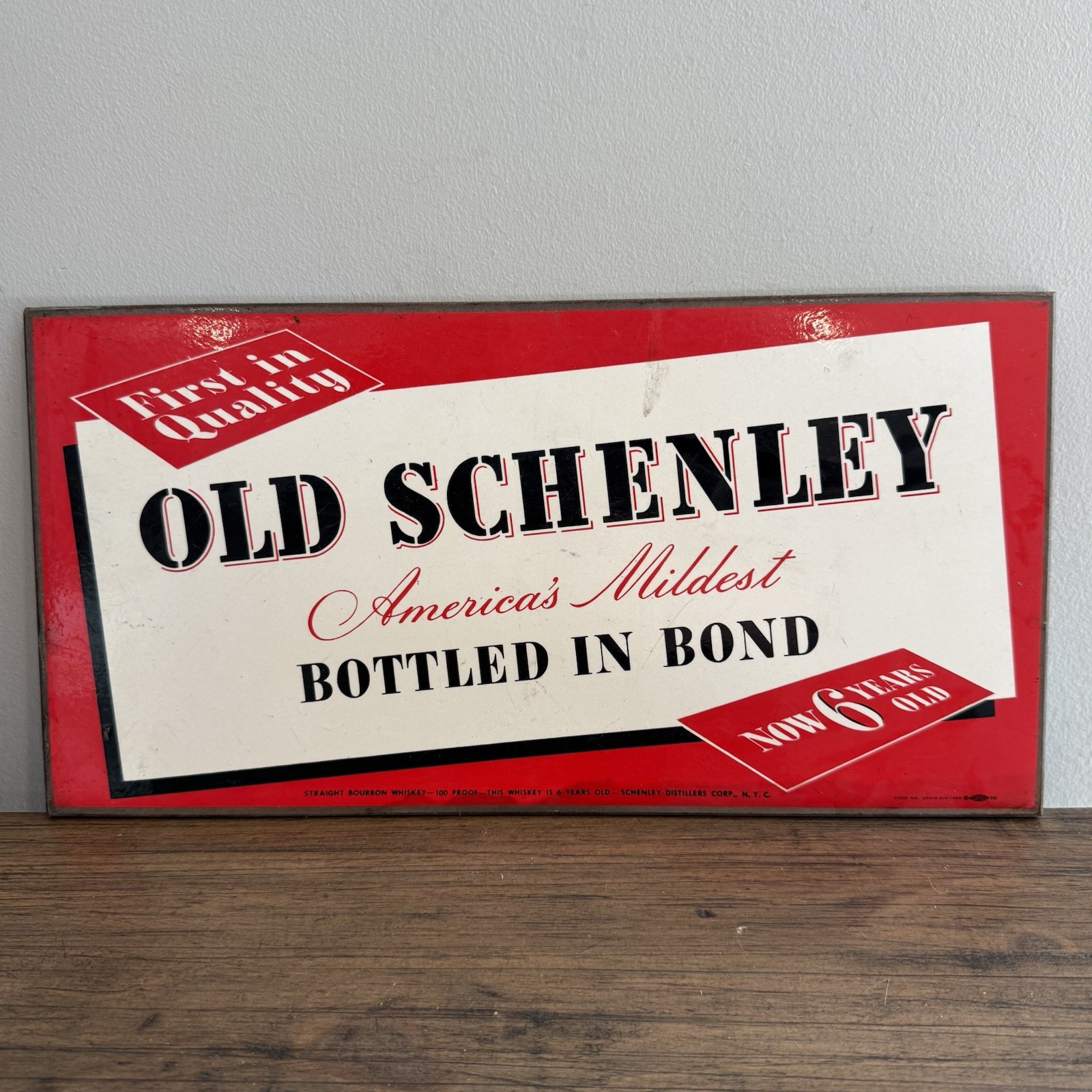 Vintage Old 1930s Schenley Bottled In Bond Whiskey Wood Advertising Sign