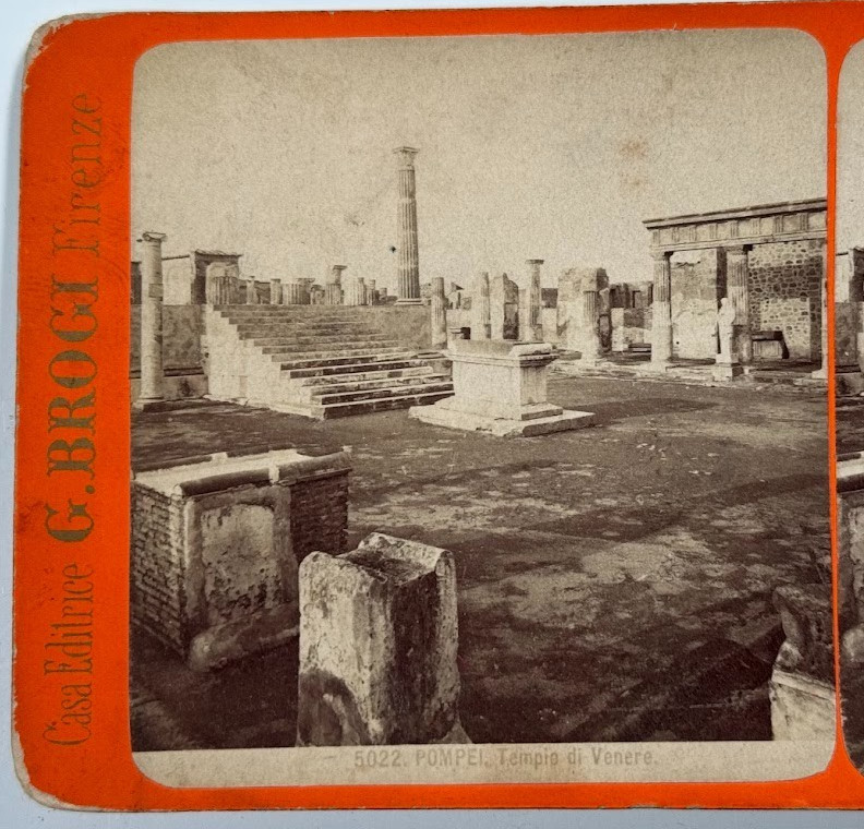 Pompeii Temple of Venus Ruins by G. Brogi, Italy Antique Vintage Stereoview Card