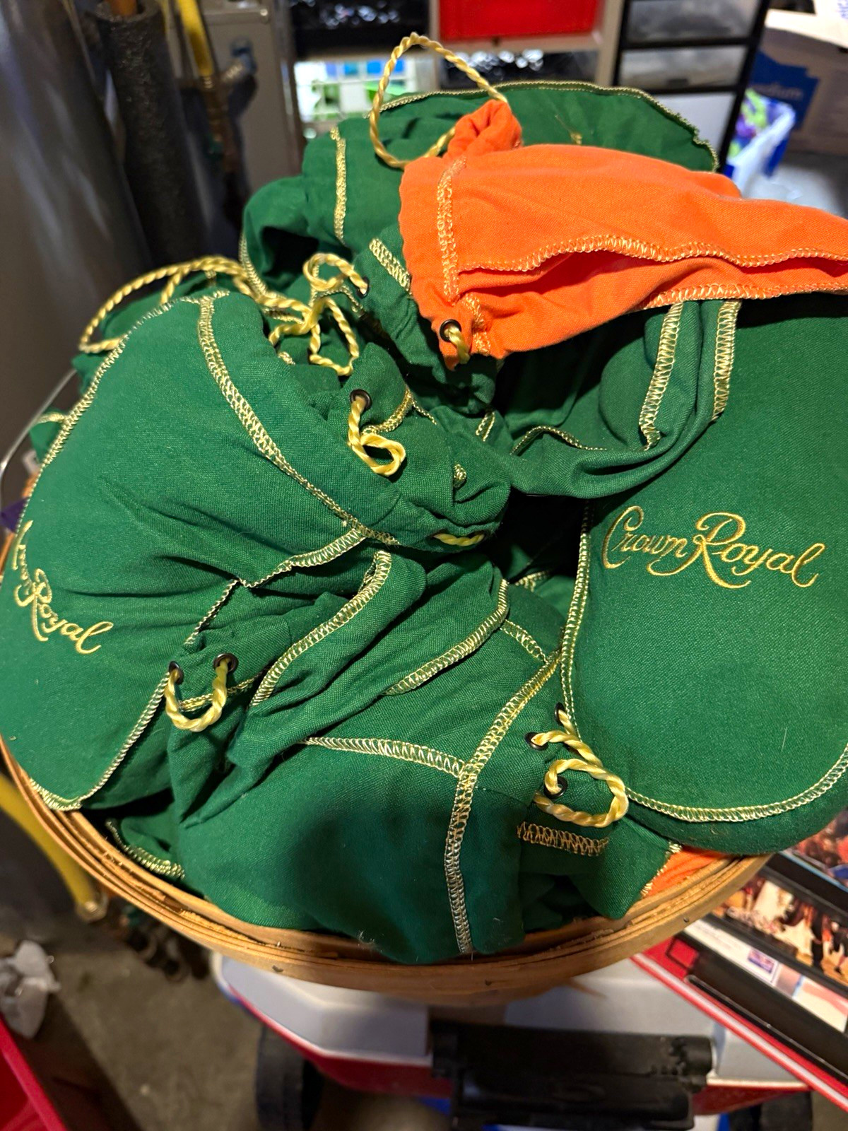 Crown Royal Embroidered Drawstring Bag Lot Green Orange Gold Distillery 100+