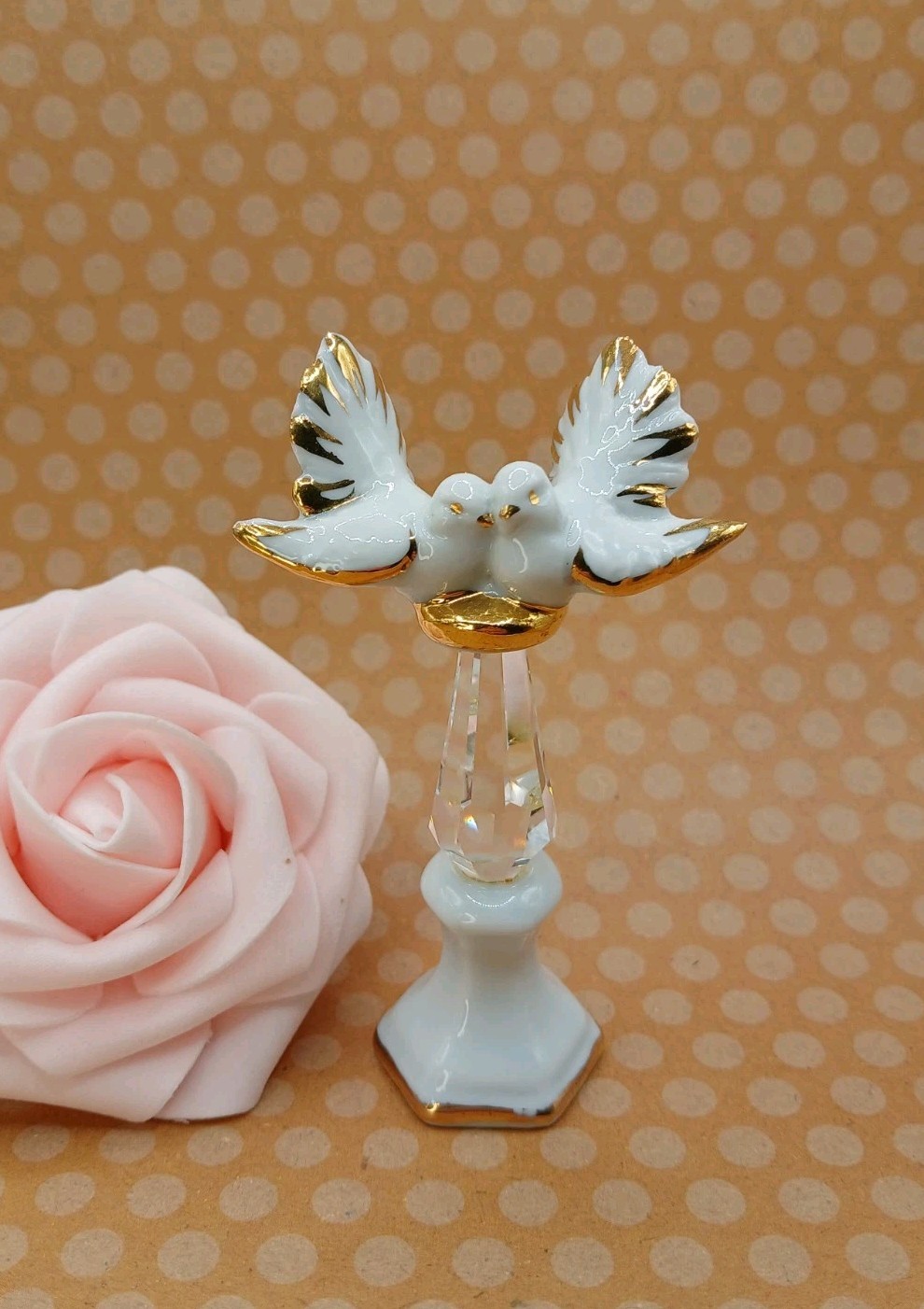 Vintage Capodimonte Italy Polaris Swarovski Crystal Pedestal Two Doves Birds